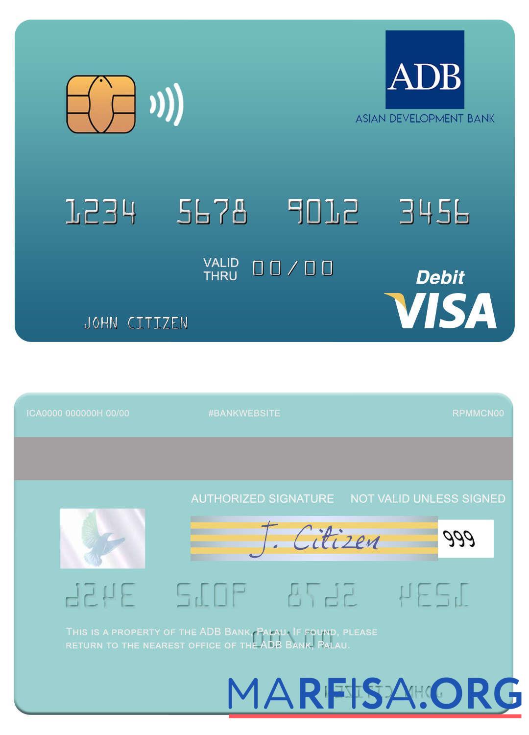 Downloadable Palau ADB Bank visa debit card example